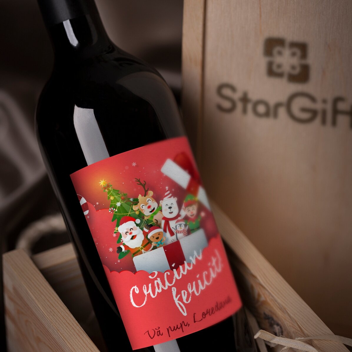 Vin personnalisé avec inscription - Santa & ses amis