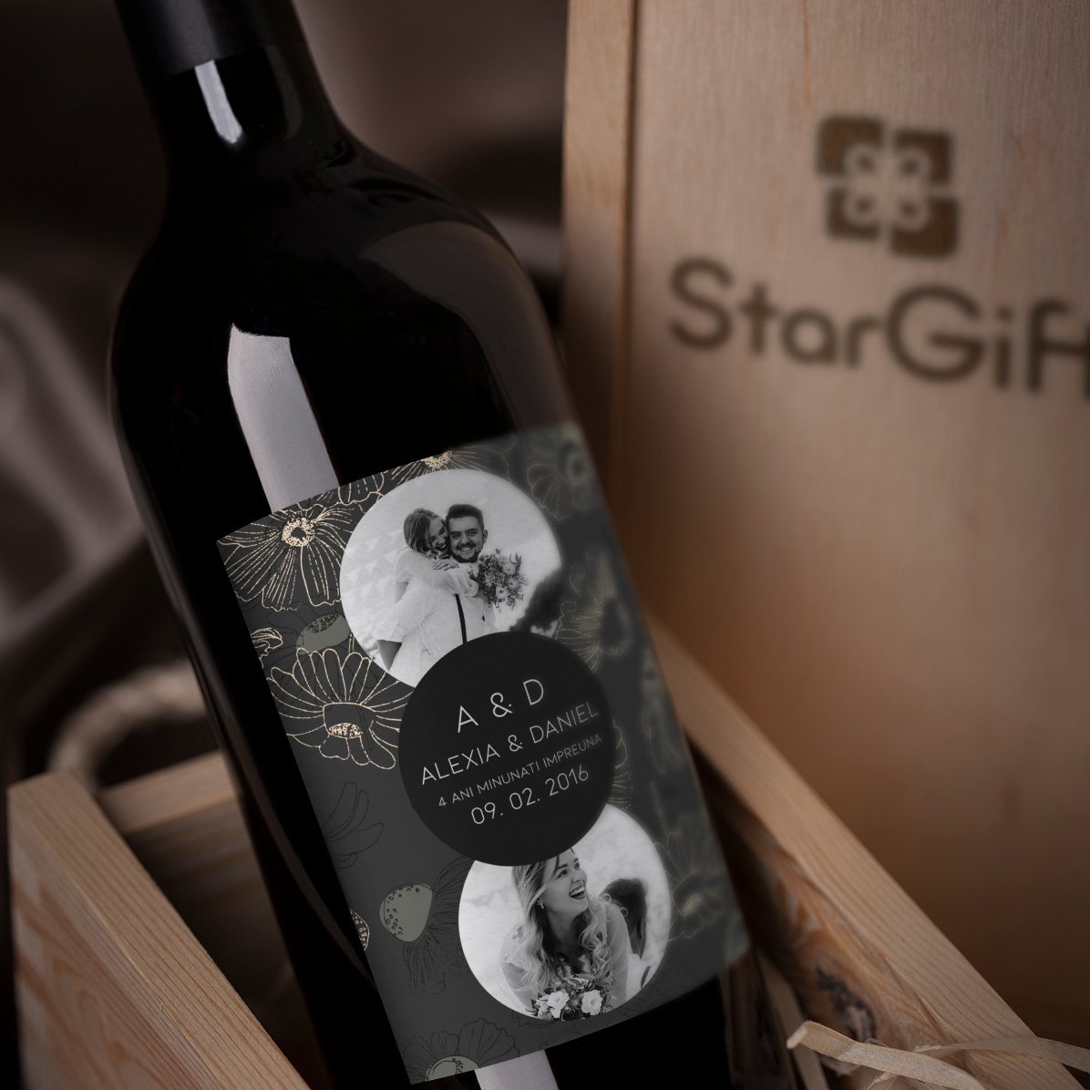 Vin personnalisé avec un texte et 2 photos - Anniversaire