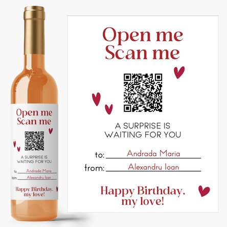 Wijn met gepersonaliseerde tekst en QR-code - Verjaardag