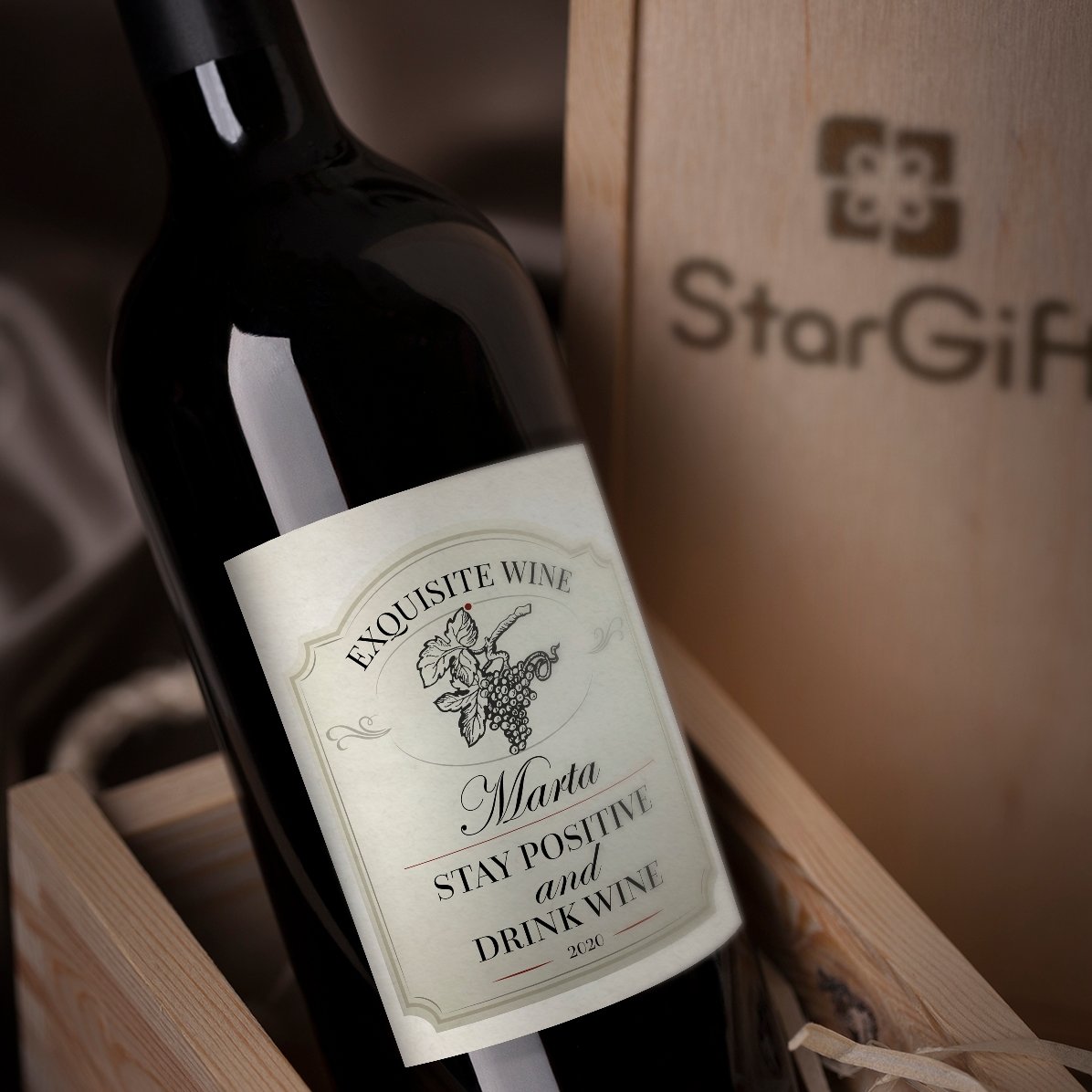 Wijn met gepersonaliseerde tekst - Stay positive and drink wine
